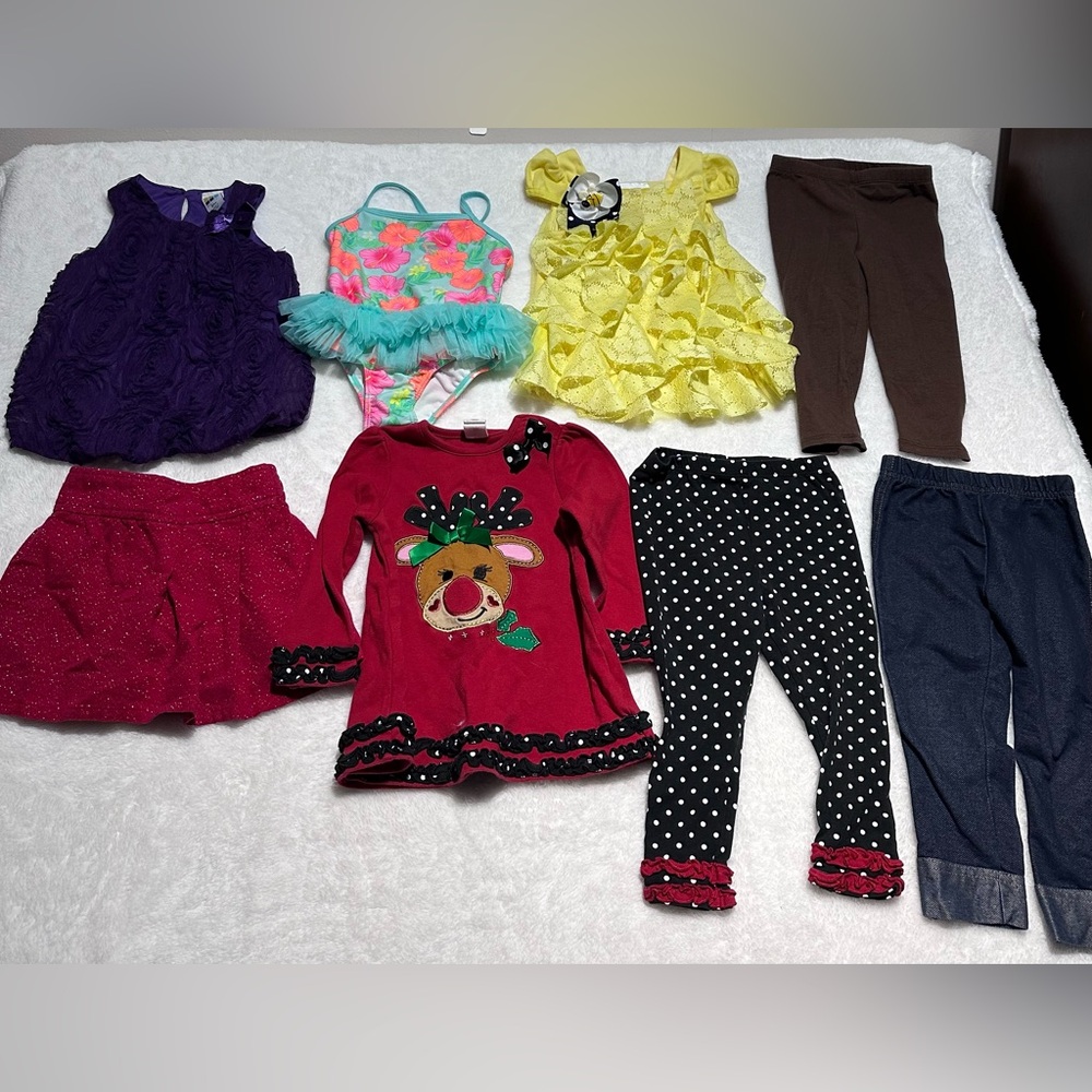 Toddler Girl Clothing Lot 7-Piece Bundle Dress, Swim, Leggings & More